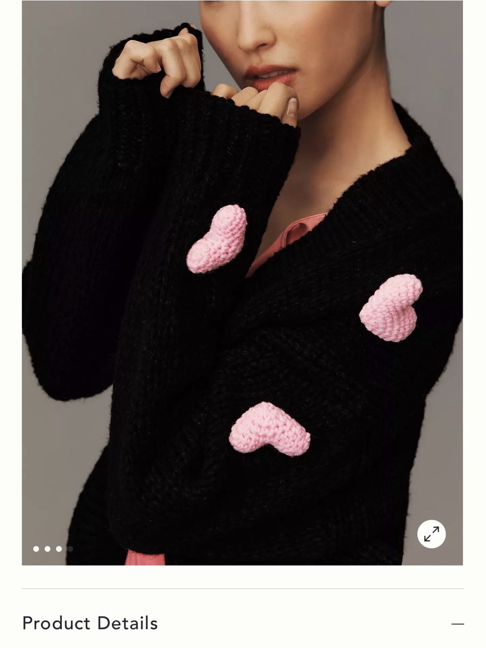 Duchamp Black Knit Sweater with 3D Pink Heart 🩷
